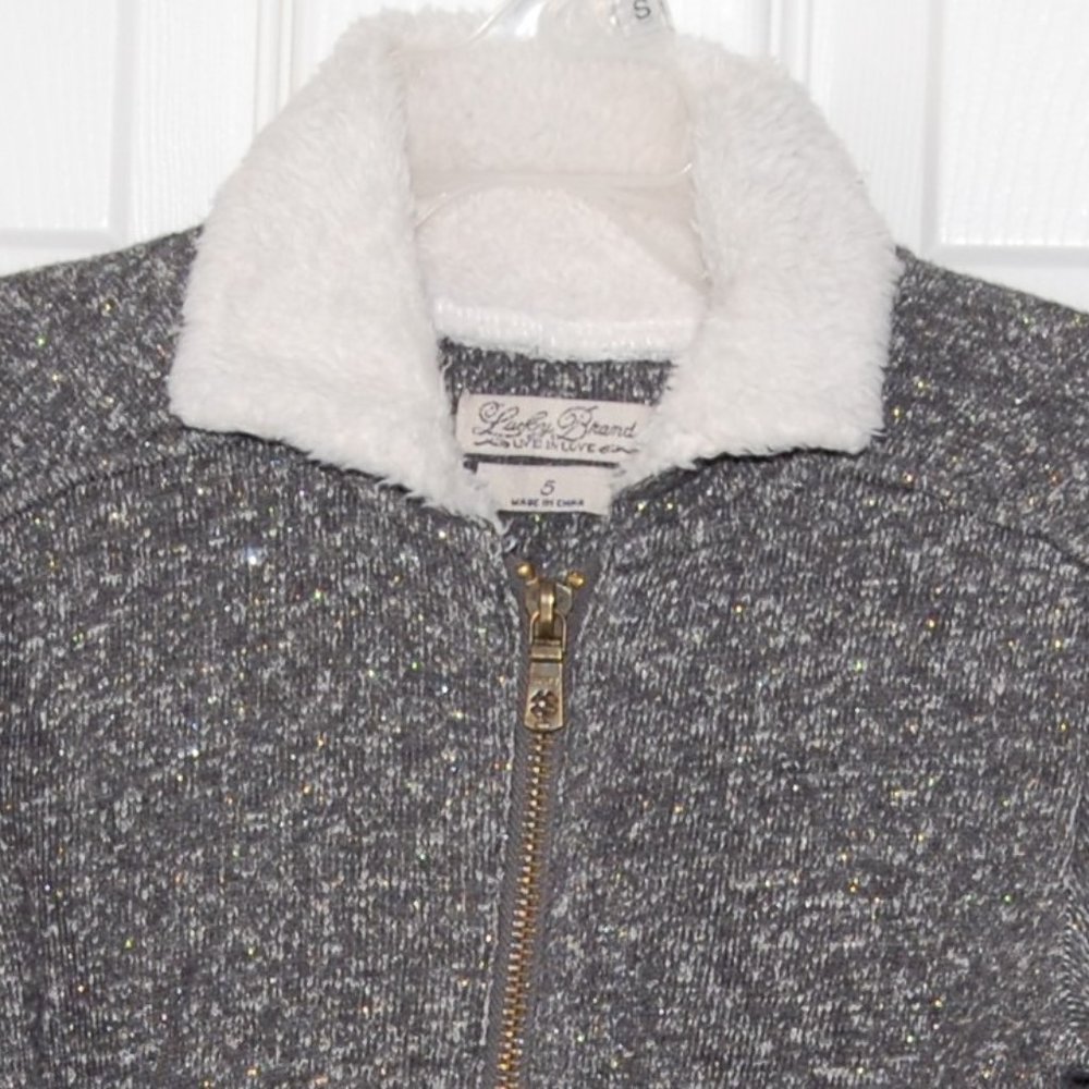Lucky Brand Girls Size 5, Gray Soft Cotton Jacket with Fringe Sleeves - Picture 9 of 12